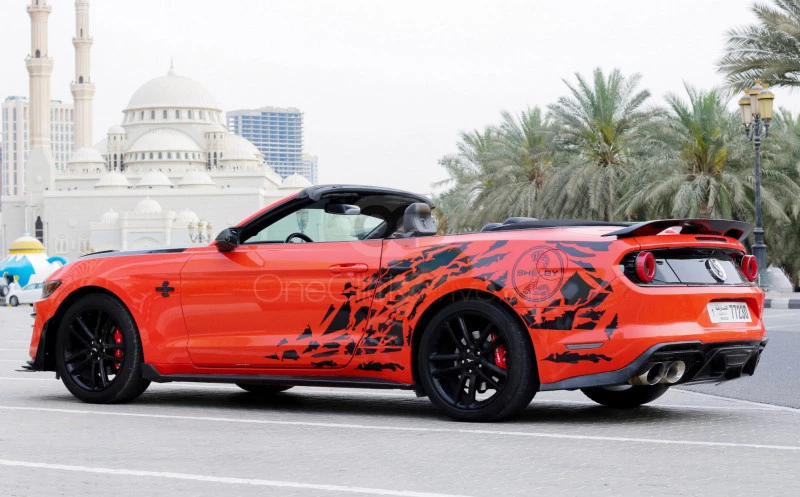 Yellow Ford Mustang EcoBoost Convertible V4 2016 for rent in Ajman 5